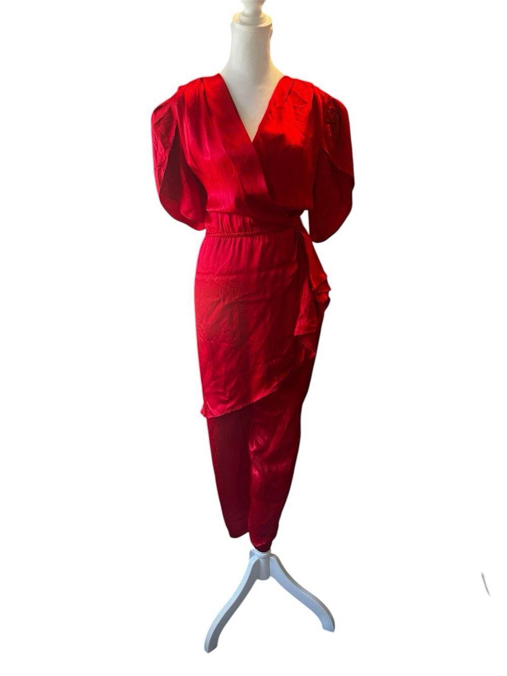 Vintage 80s Cherry Red Satin Glam Jumpsuit